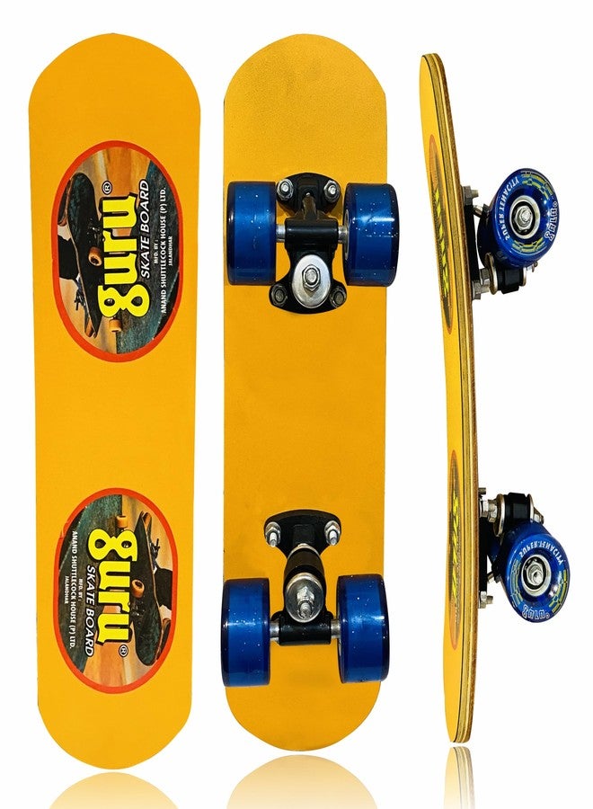 GURU Small Wooden Non-Slip Skateboard for Kids, Adult 17 inch x 5 inch Skateboard (Yellow, Pack of 1) - Image 1